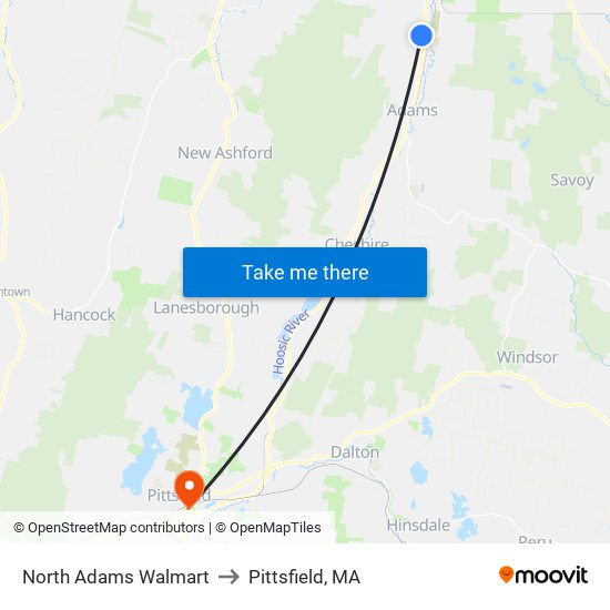 North Adams Walmart to Pittsfield, MA map