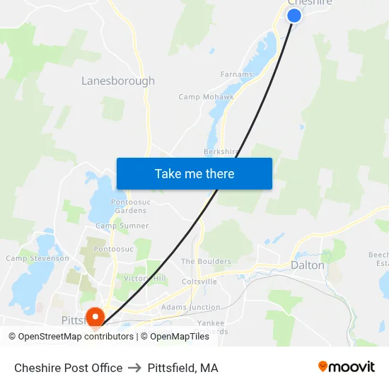 Cheshire Post Office to Pittsfield, MA map