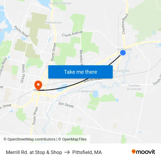 Merrill Rd. at Stop & Shop to Pittsfield, MA map