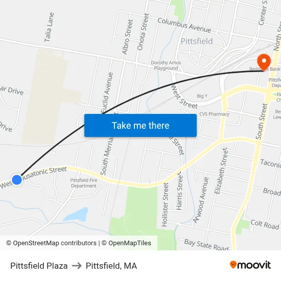 Pittsfield Plaza to Pittsfield, MA map