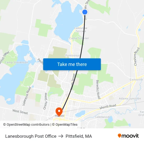 Lanesborough Post Office to Pittsfield, MA map