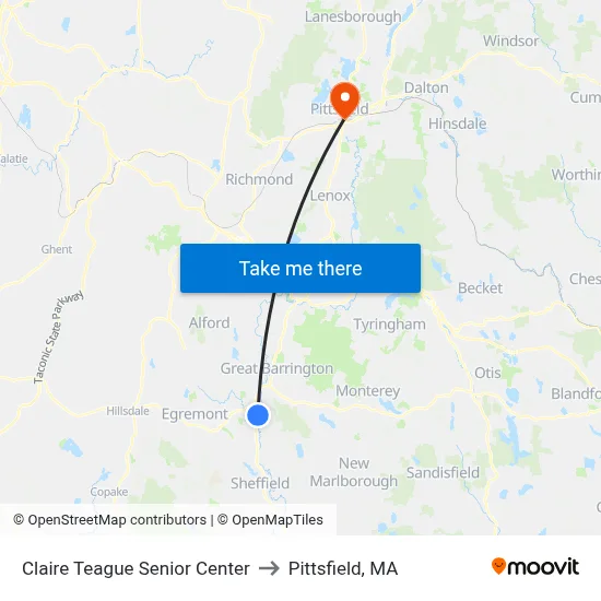 Claire Teague Senior Center to Pittsfield, MA map
