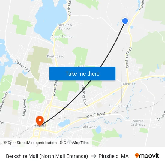 Berkshire Mall (North Mall Entrance) to Pittsfield, MA map