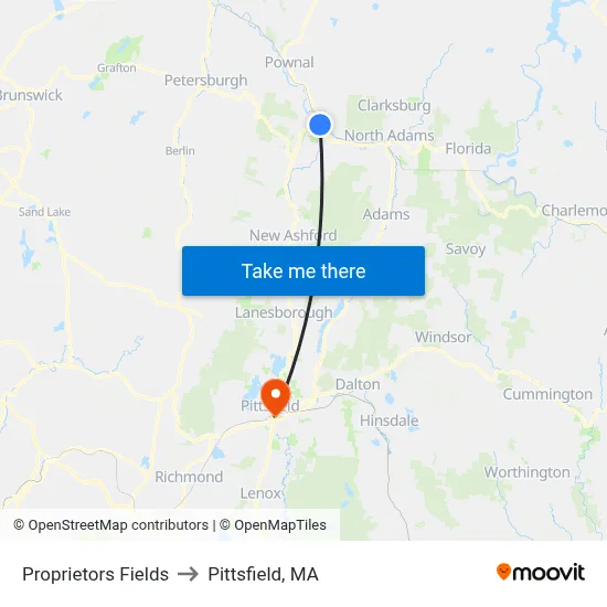 Proprietors Fields to Pittsfield, MA map
