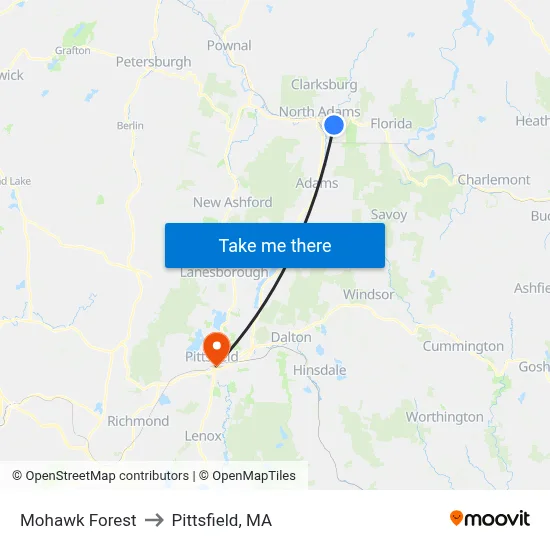 Mohawk Forest to Pittsfield, MA map