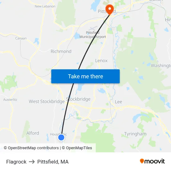 Flagrock to Pittsfield, MA map