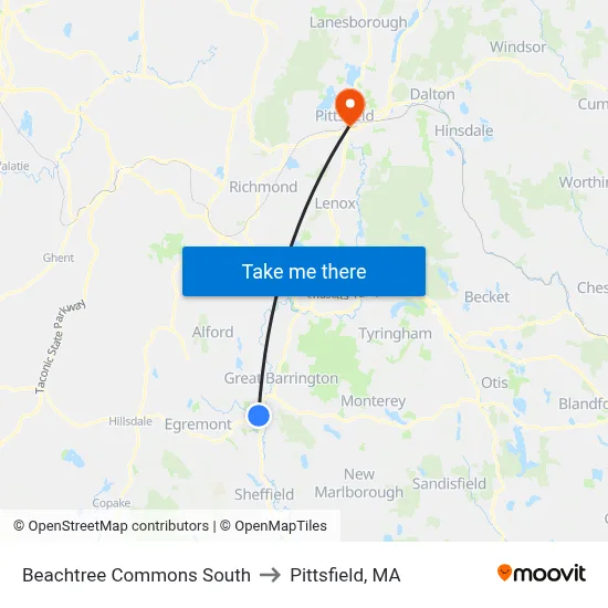 Beachtree Commons South to Pittsfield, MA map