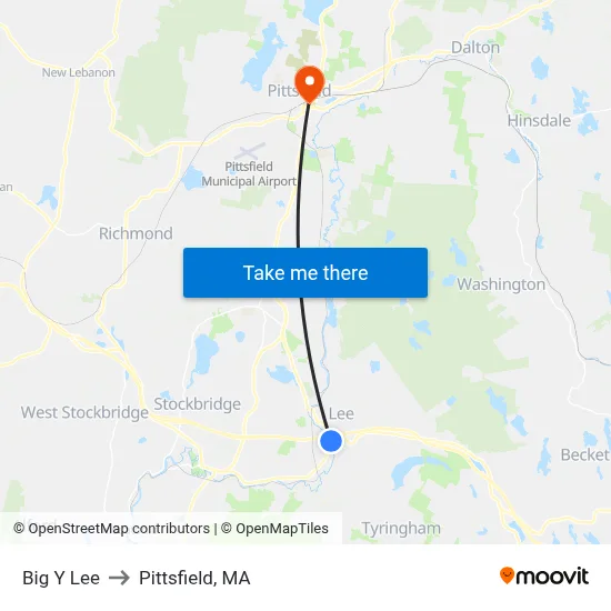 Big Y Lee to Pittsfield, MA map