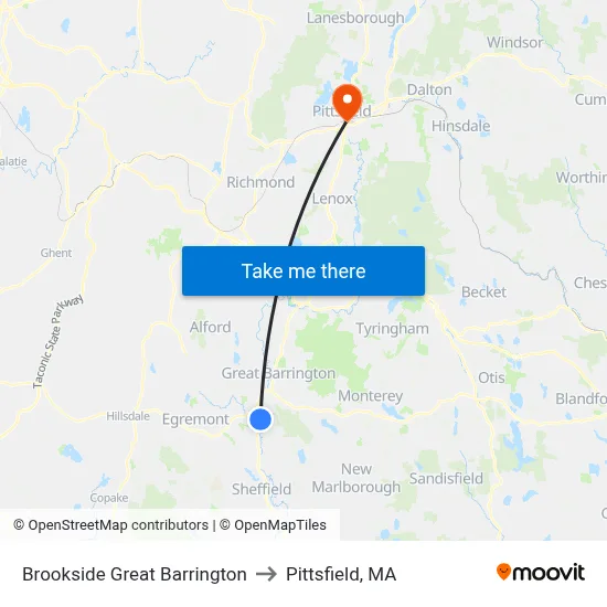 Brookside Great Barrington to Pittsfield, MA map