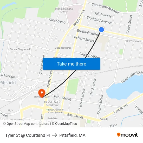 Tyler St @ Courtland Pl to Pittsfield, MA map