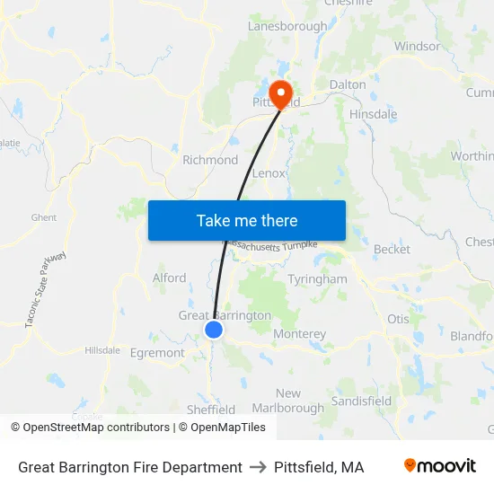 Great Barrington Fire Department to Pittsfield, MA map