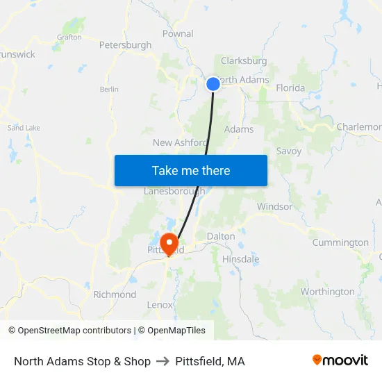 North Adams Stop & Shop to Pittsfield, MA map