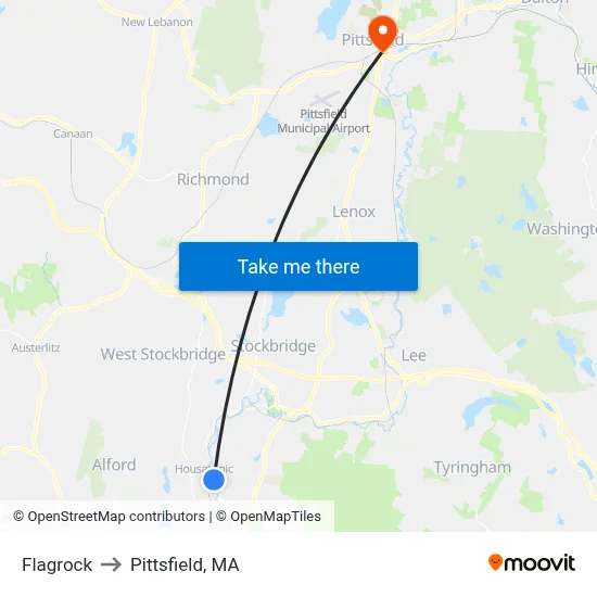Flagrock to Pittsfield, MA map