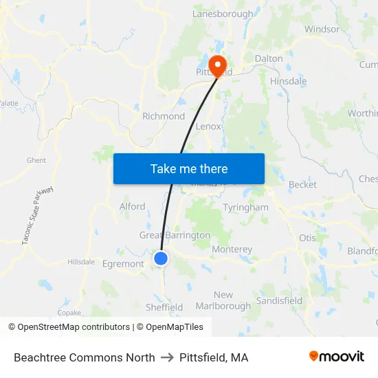 Beachtree Commons North to Pittsfield, MA map