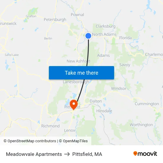 Meadowvale Apartments to Pittsfield, MA map