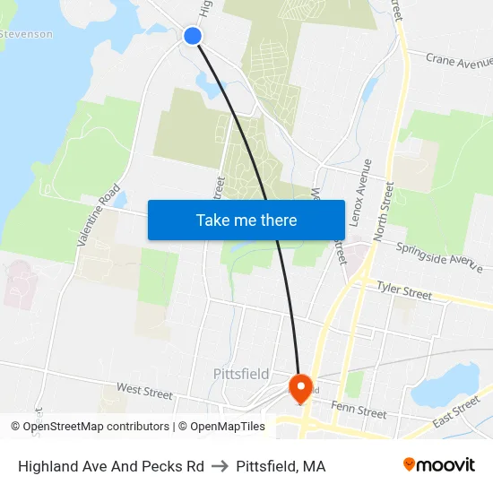 Highland Ave And Pecks Rd to Pittsfield, MA map