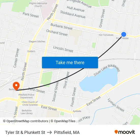 Tyler St & Plunkett St to Pittsfield, MA map