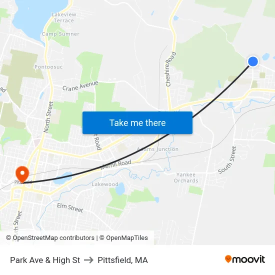 Park Ave & High St to Pittsfield, MA map