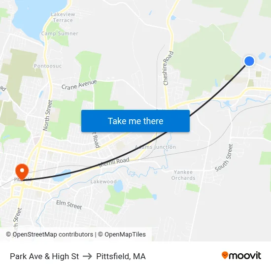 Park Ave & High St to Pittsfield, MA map
