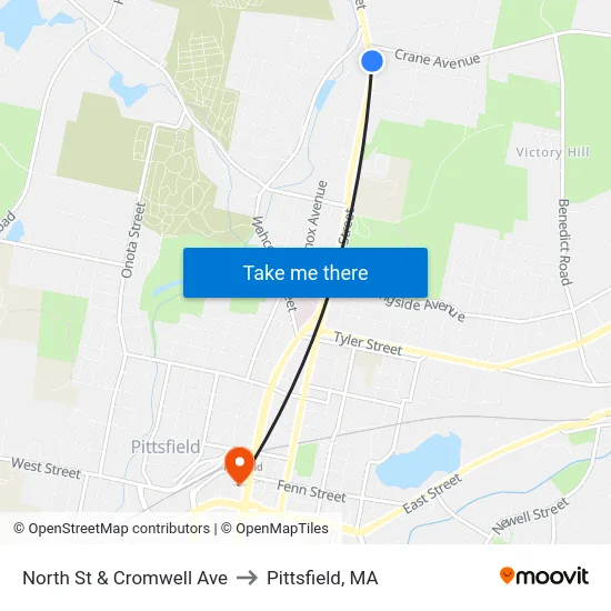 North St & Cromwell Ave to Pittsfield, MA map