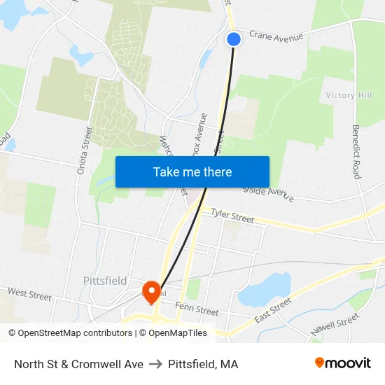 North St & Cromwell Ave to Pittsfield, MA map