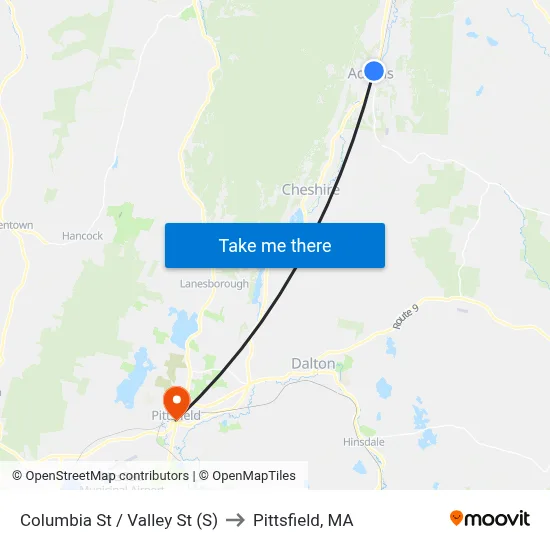 Columbia St / Valley St (S) to Pittsfield, MA map
