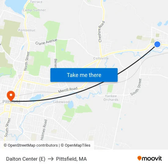 Dalton Center (E) to Pittsfield, MA map