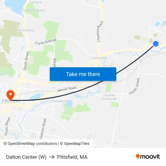 Dalton Center (W) to Pittsfield, MA map