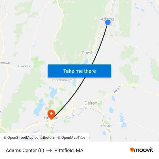 Adams Center (E) to Pittsfield, MA map