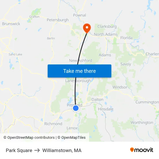 Park Square to Williamstown, MA map