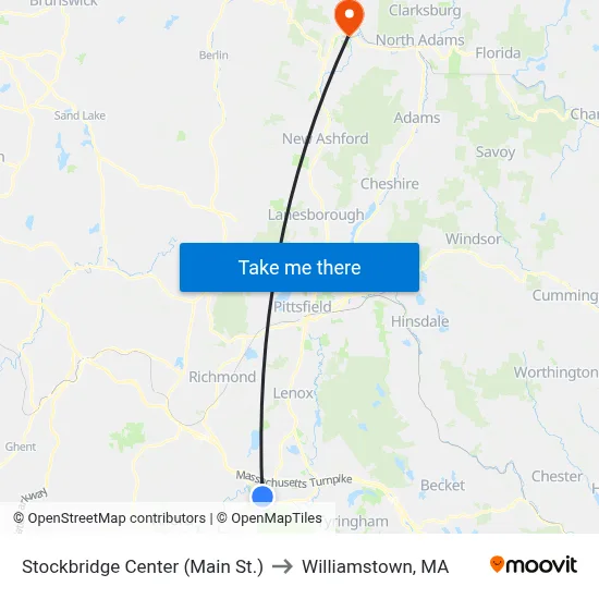 Stockbridge Center (Main St.) to Williamstown, MA map