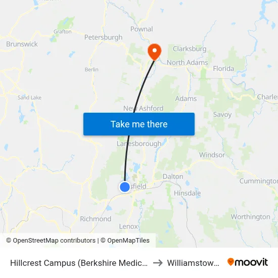 Hillcrest Campus (Berkshire Medical Center) to Williamstown, MA map