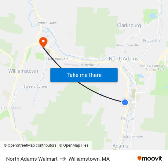 North Adams Walmart to Williamstown, MA map