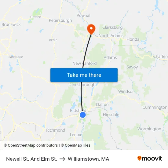 Newell St. And Elm St. to Williamstown, MA map