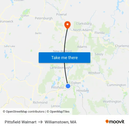 Pittsfield Walmart to Williamstown, MA map
