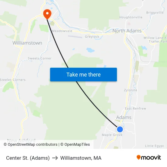 Center St. (Adams) to Williamstown, MA map