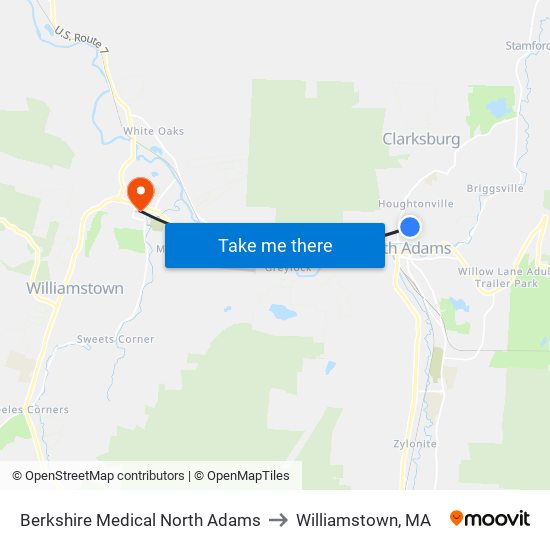 Berkshire Medical North Adams to Williamstown, MA map