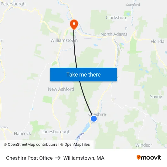 Cheshire Post Office to Williamstown, MA map