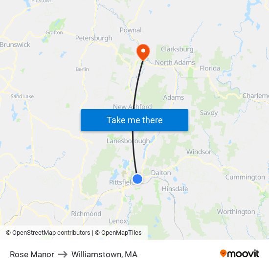 Rose Manor to Williamstown, MA map