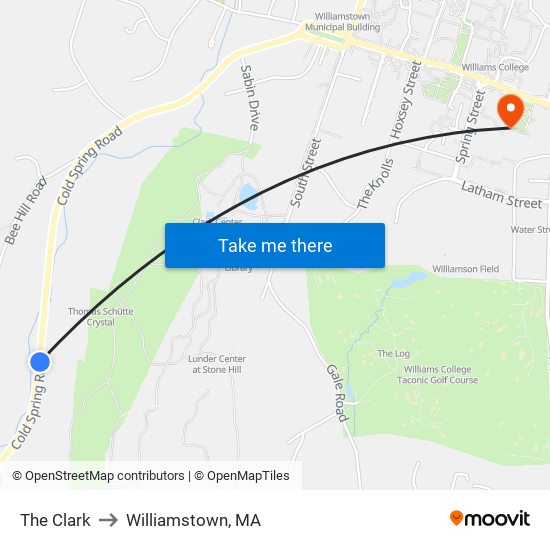 The Clark to Williamstown, MA map