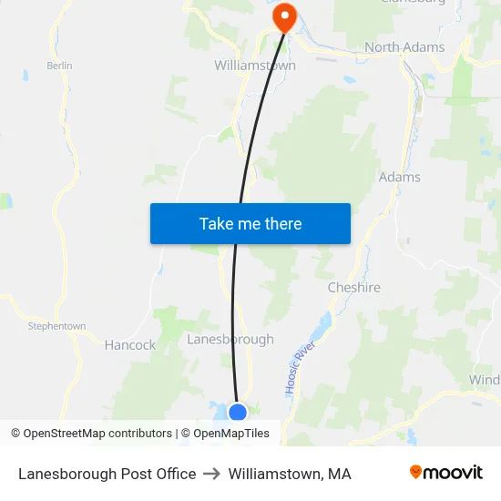 Lanesborough Post Office to Williamstown, MA map