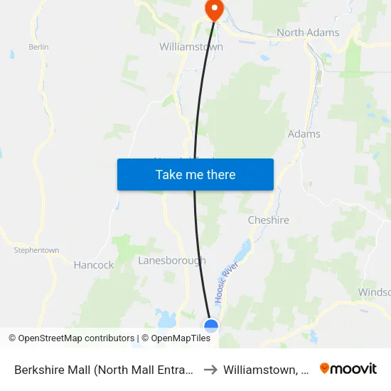 Berkshire Mall (North Mall Entrance) to Williamstown, MA map