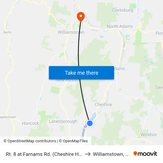 Rt. 8 at Farnams Rd. (Cheshire Hills) to Williamstown, MA map