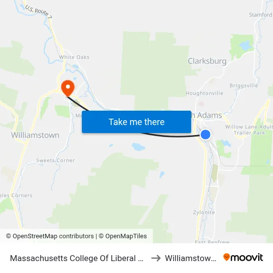 Massachusetts College Of Liberal Arts (Mcla) to Williamstown, MA map