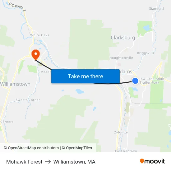 Mohawk Forest to Williamstown, MA map
