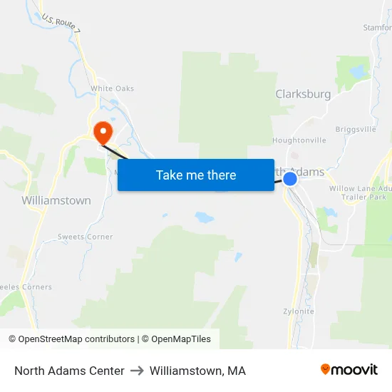 North Adams Center to Williamstown, MA map