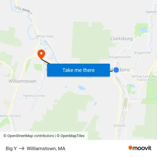 Big Y to Williamstown, MA map