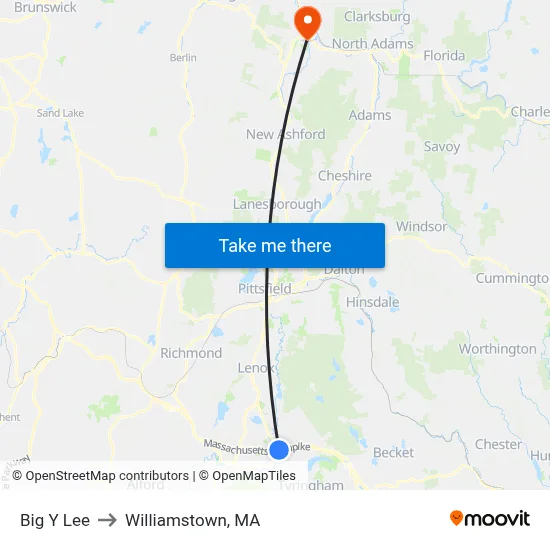 Big Y Lee to Williamstown, MA map