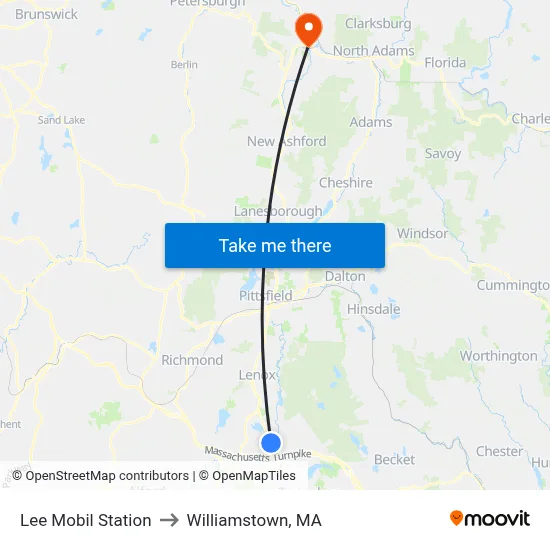Lee Mobil Station to Williamstown, MA map