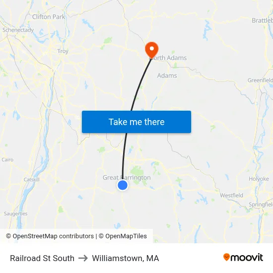 Railroad St South to Williamstown, MA map